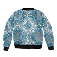 Indian Mandala Pattern Bomber Jacket Blue Geometric Floral Mandala