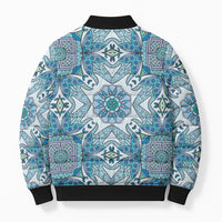 Indian Mandala Pattern Bomber Puffer Jacket Blue Geometric Floral Mandala