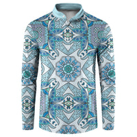 Indian Mandala Pattern Button Sweatshirt Blue Geometric Floral Mandala