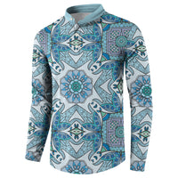 Indian Mandala Pattern Button Sweatshirt Blue Geometric Floral Mandala