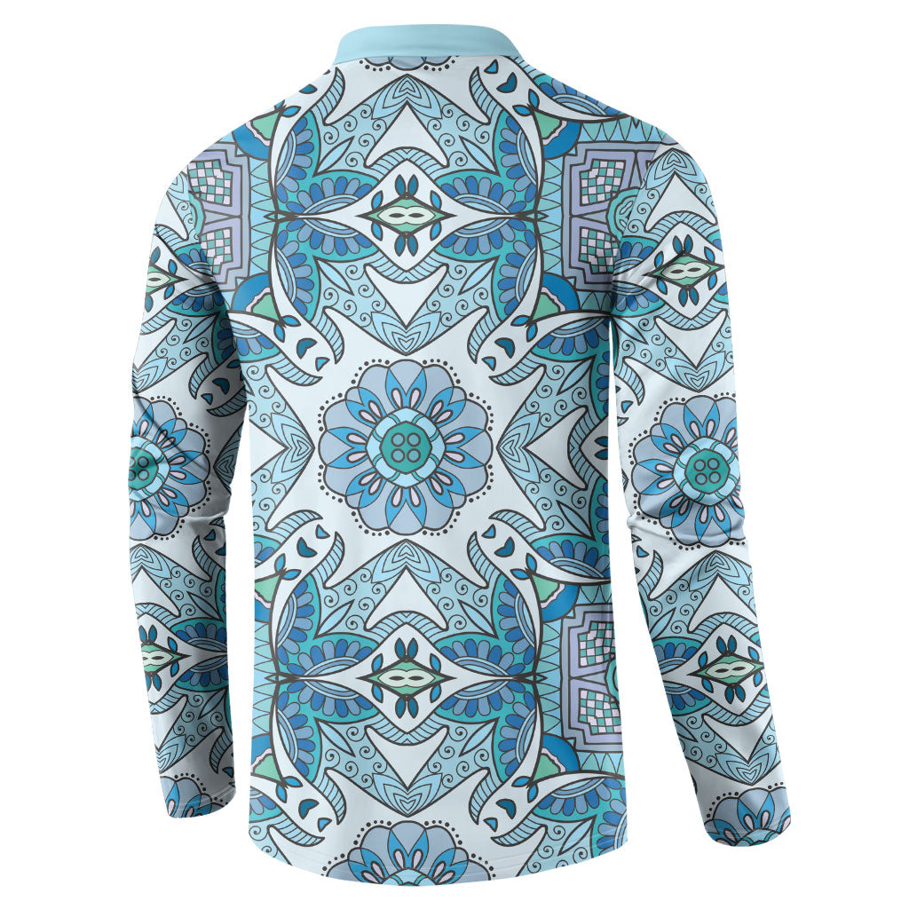 Indian Mandala Pattern Button Sweatshirt Blue Geometric Floral Mandala