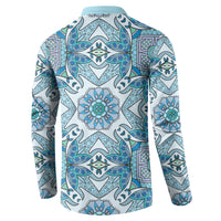 Indian Mandala Pattern Button Sweatshirt Blue Geometric Floral Mandala