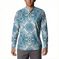 Indian Mandala Pattern Button Sweatshirt Blue Geometric Floral Mandala