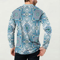 Indian Mandala Pattern Button Sweatshirt Blue Geometric Floral Mandala