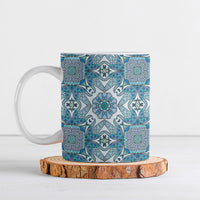 Indian Mandala Pattern Ceramic Mug Blue Geometric Floral Mandala
