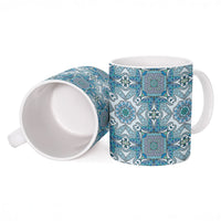 Indian Mandala Pattern Ceramic Mug Blue Geometric Floral Mandala