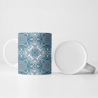 Indian Mandala Pattern Ceramic Mug Blue Geometric Floral Mandala