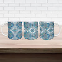 Indian Mandala Pattern Ceramic Mug Blue Geometric Floral Mandala