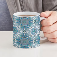 Indian Mandala Pattern Ceramic Mug Blue Geometric Floral Mandala