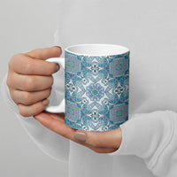 Indian Mandala Pattern Ceramic Mug Blue Geometric Floral Mandala