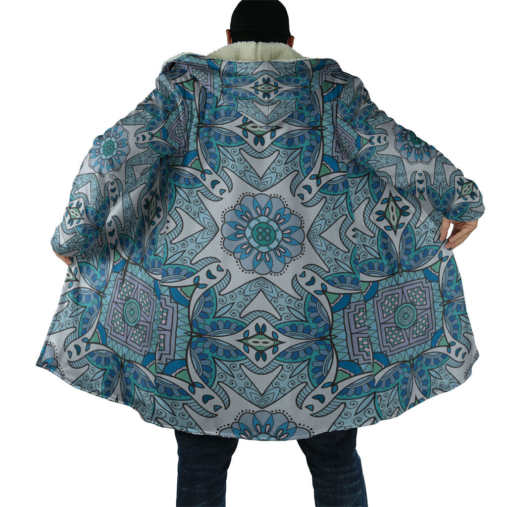 Indian Mandala Pattern Cloak Blue Geometric Floral Mandala