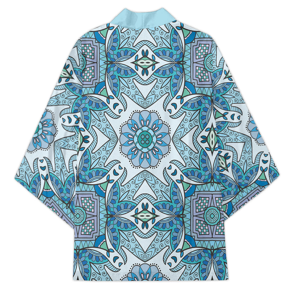 Indian Mandala Pattern Kimono Blue Geometric Floral Mandala