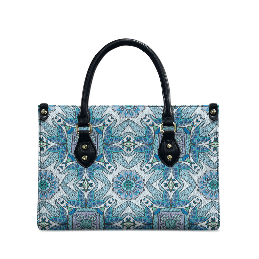 Indian Mandala Pattern Leather Bag Blue Geometric Floral Mandala