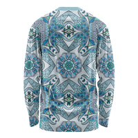 Indian Mandala Pattern Long Sleeve Shirt Blue Geometric Floral Mandala