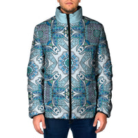 Indian Mandala Pattern Padded Jacket Blue Geometric Floral Mandala