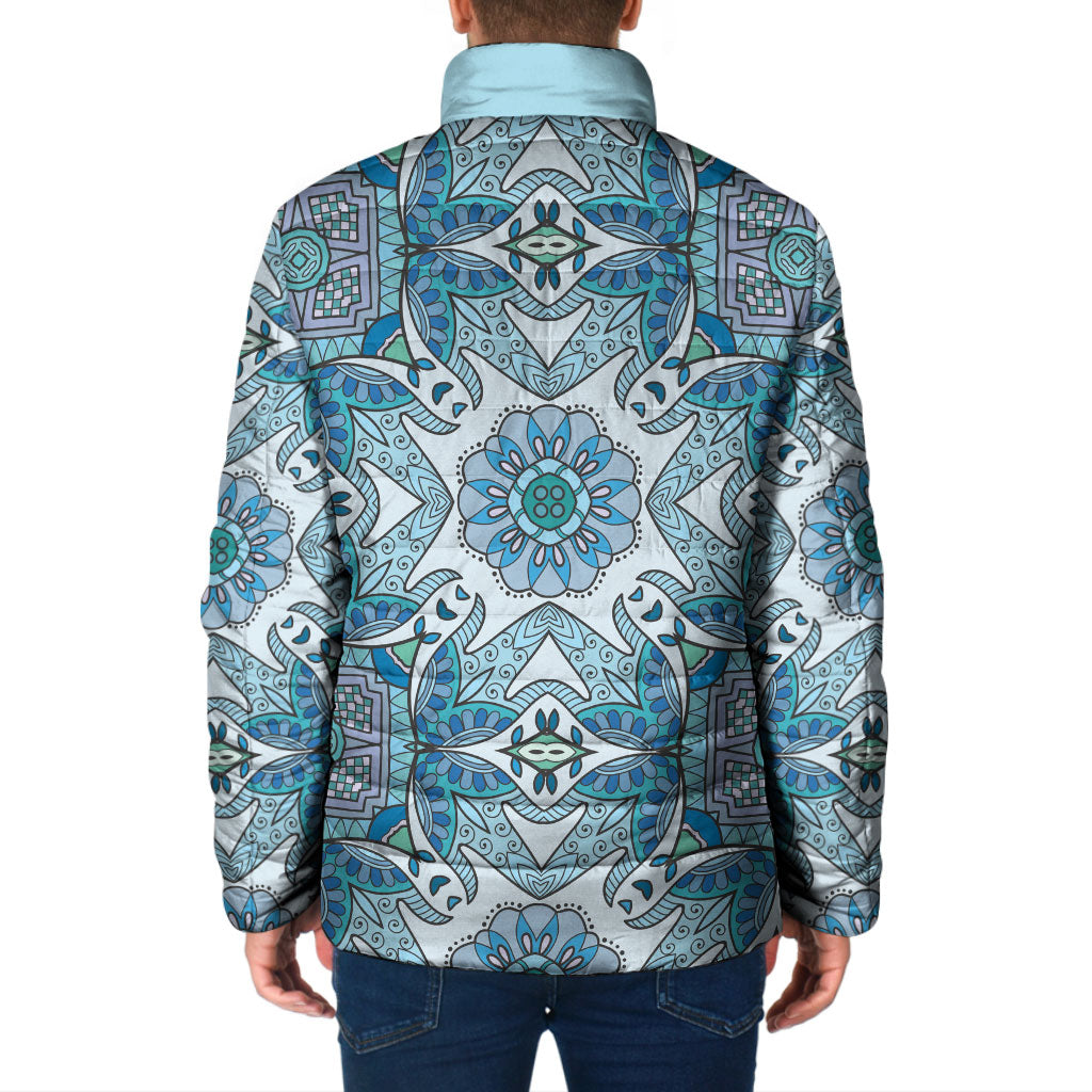 Indian Mandala Pattern Padded Jacket Blue Geometric Floral Mandala