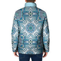 Indian Mandala Pattern Padded Jacket Blue Geometric Floral Mandala