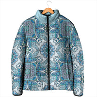 Indian Mandala Pattern Padded Jacket Blue Geometric Floral Mandala