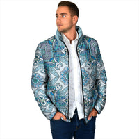 Indian Mandala Pattern Padded Jacket Blue Geometric Floral Mandala