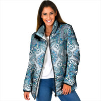 Indian Mandala Pattern Padded Jacket Blue Geometric Floral Mandala