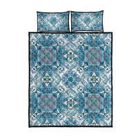 Indian Mandala Pattern Quilt Bed Set Blue Geometric Floral Mandala