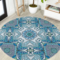 Indian Mandala Pattern Round Carpet Blue Geometric Floral Mandala