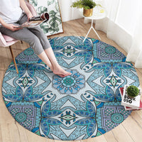 Indian Mandala Pattern Round Carpet Blue Geometric Floral Mandala