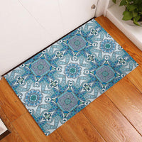 Indian Mandala Pattern Rubber Doormat Blue Geometric Floral Mandala