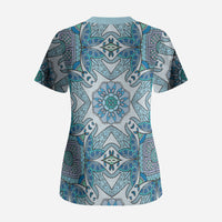 Indian Mandala Pattern Scrub Top Blue Geometric Floral Mandala