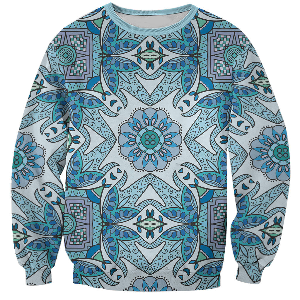 Indian Mandala Pattern Sweatshirt Blue Geometric Floral Mandala