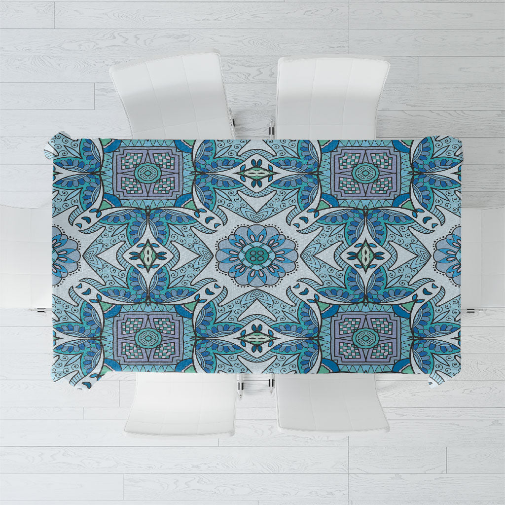 Indian Mandala Pattern Tablecloth Blue Geometric Floral Mandala