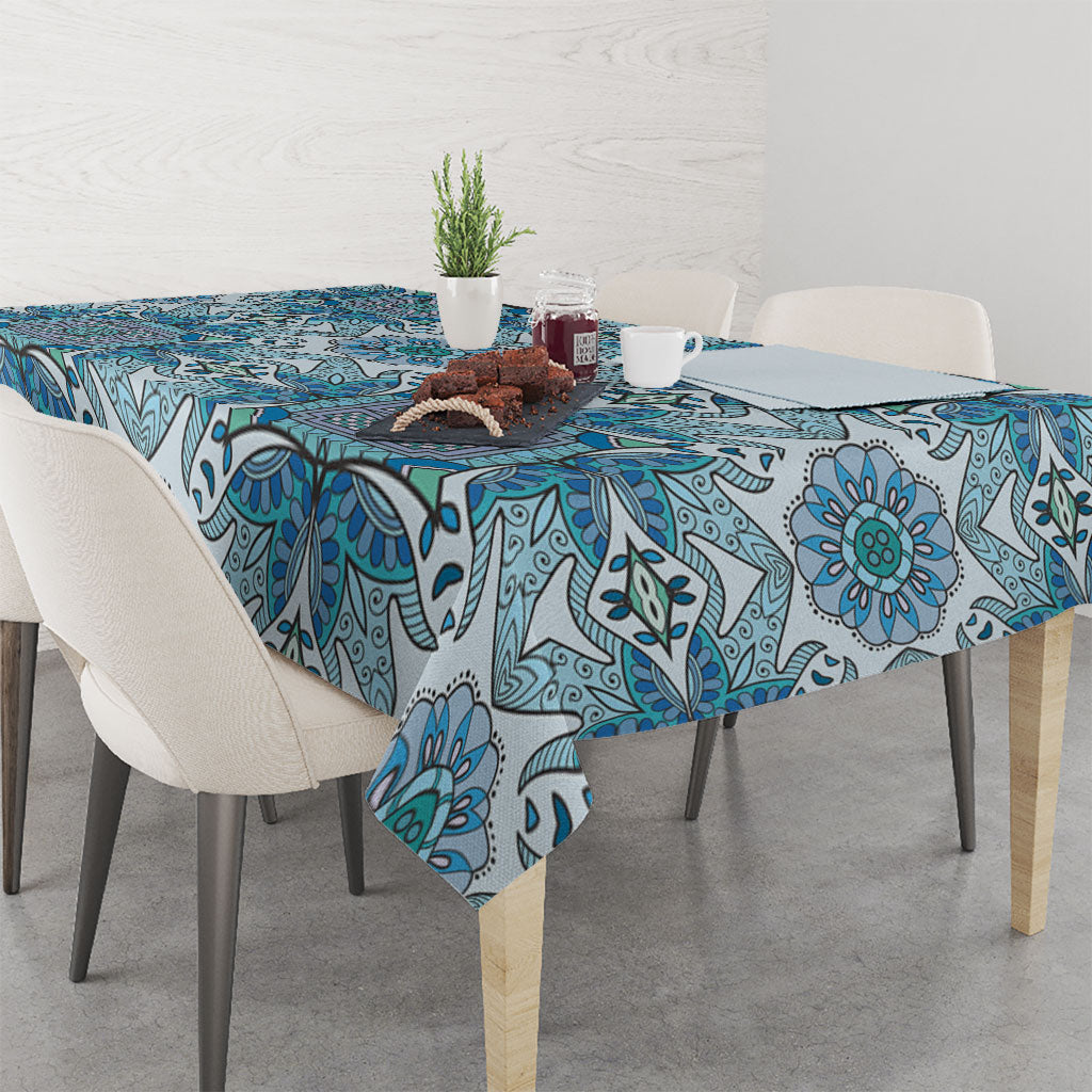 Indian Mandala Pattern Tablecloth Blue Geometric Floral Mandala