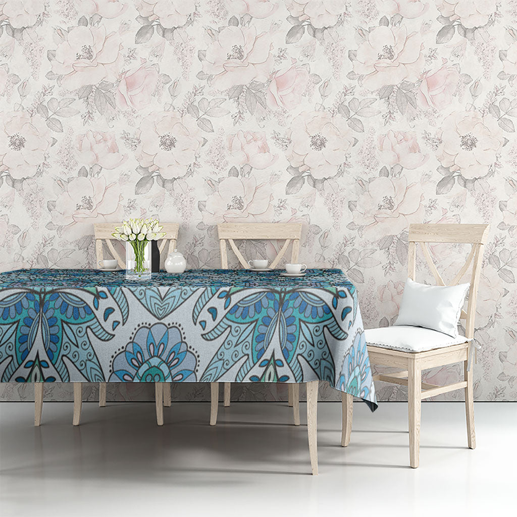 Indian Mandala Pattern Tablecloth Blue Geometric Floral Mandala