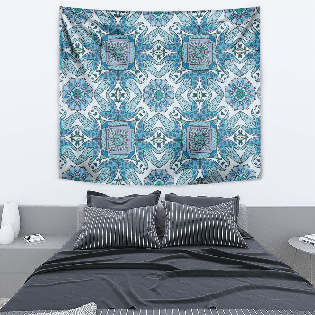 Indian Mandala Pattern Tapestry Blue Geometric Floral Mandala