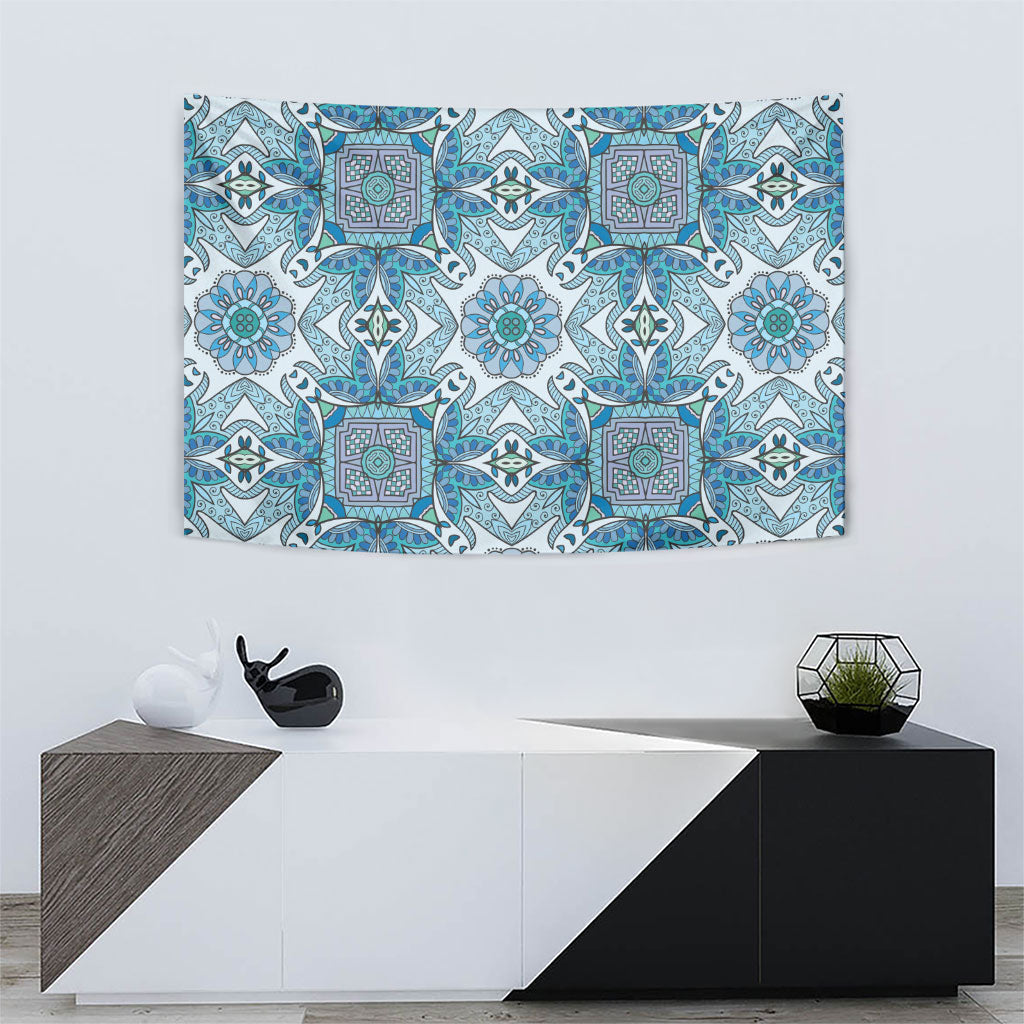 Indian Mandala Pattern Tapestry Blue Geometric Floral Mandala