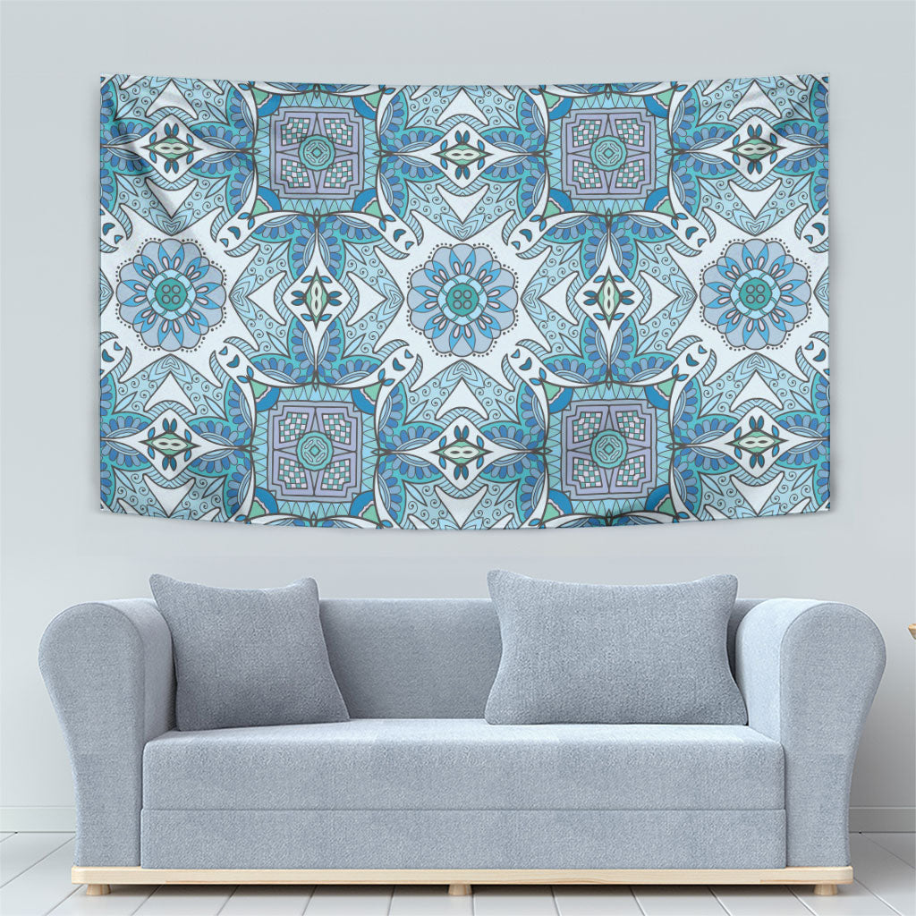 Indian Mandala Pattern Tapestry Blue Geometric Floral Mandala