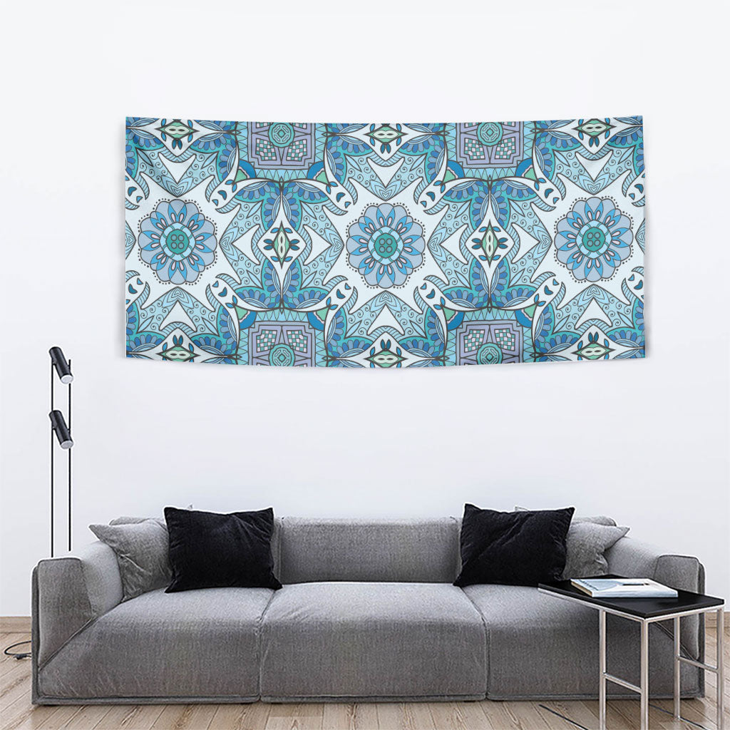 Indian Mandala Pattern Tapestry Blue Geometric Floral Mandala