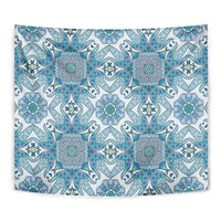 Indian Mandala Pattern Tapestry Blue Geometric Floral Mandala
