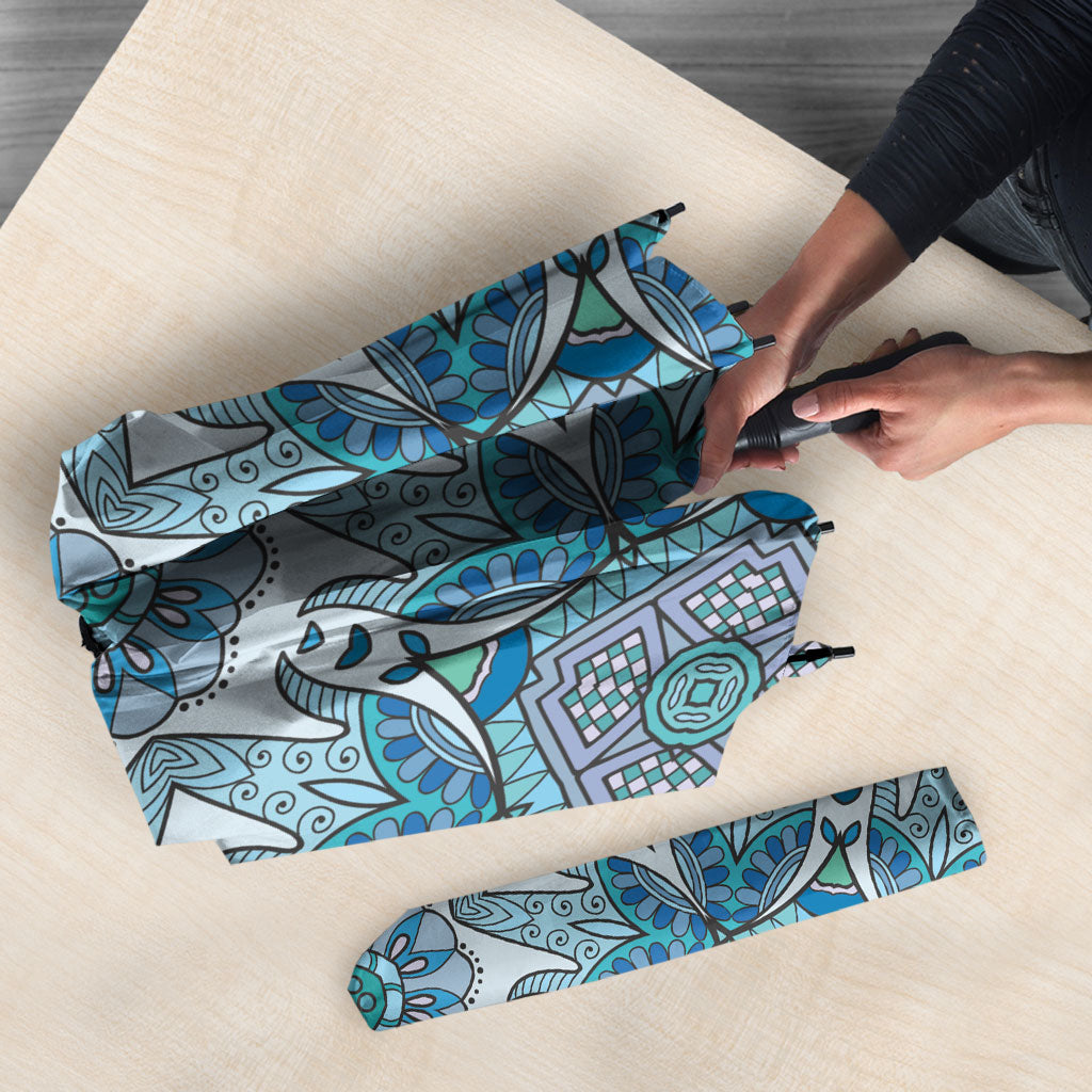 Indian Mandala Pattern Umbrella Blue Geometric Floral Mandala