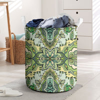 Indian Mandala Pattern Laundry Basket Green Geometric Floral Mandala