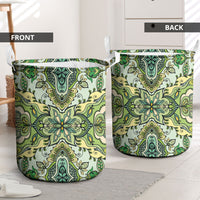 Indian Mandala Pattern Laundry Basket Green Geometric Floral Mandala