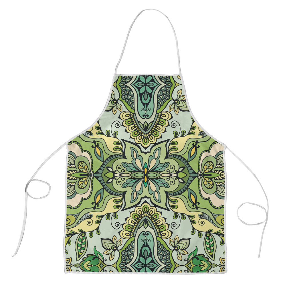 Indian Mandala Pattern Apron Green Geometric Floral Mandala