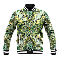 Indian Mandala Pattern Baseball Jacket Green Geometric Floral Mandala