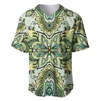 Indian Mandala Pattern Baseball Jersey Green Geometric Floral Mandala