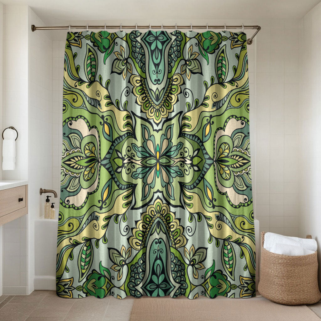 Indian Mandala Pattern Bathroom Set Green Geometric Floral Mandala
