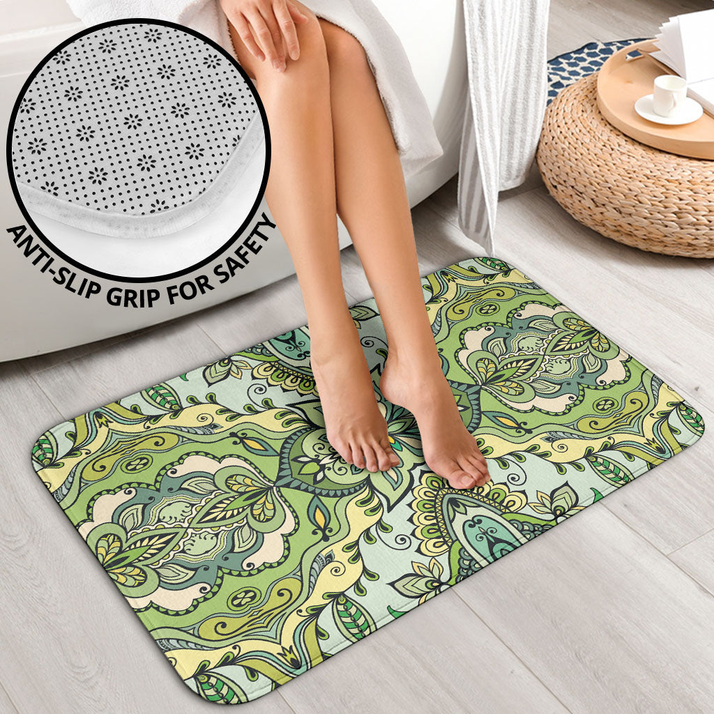 Indian Mandala Pattern Bathroom Set Green Geometric Floral Mandala