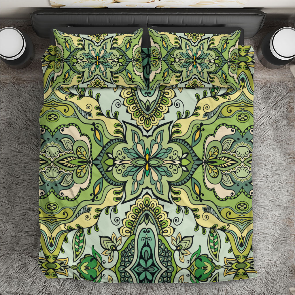 Indian Mandala Pattern Bedding Set Green Geometric Floral Mandala