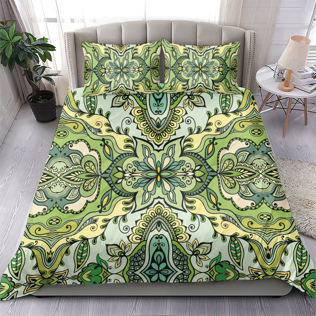 Indian Mandala Pattern Bedding Set Green Geometric Floral Mandala