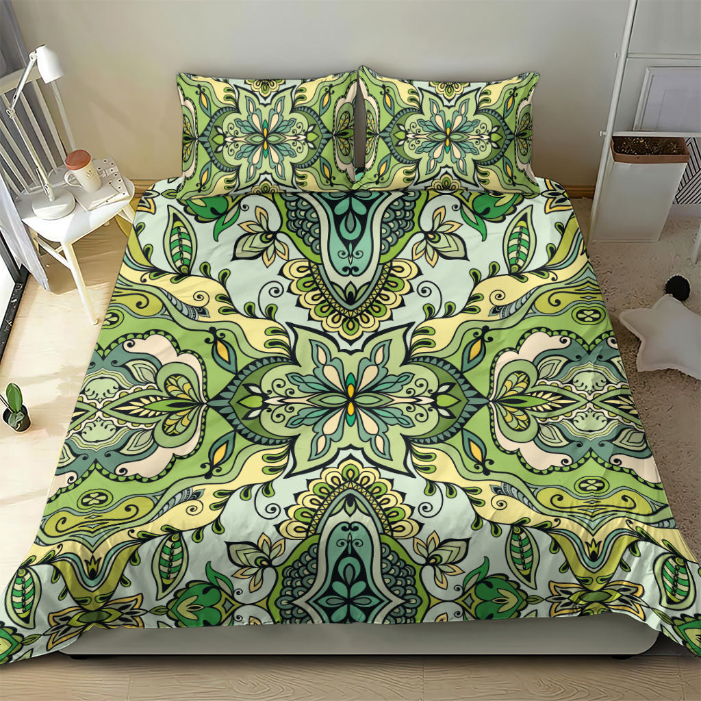 Indian Mandala Pattern Bedding Set Green Geometric Floral Mandala