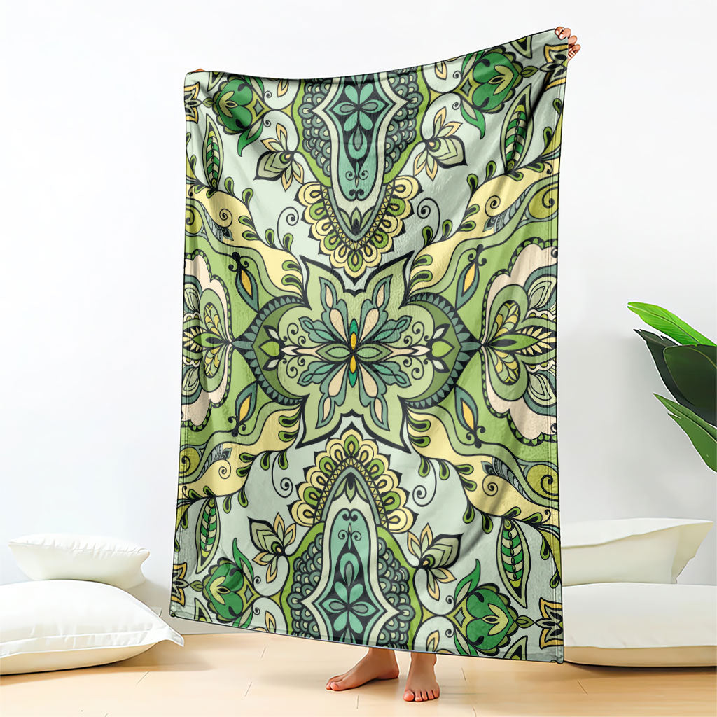Indian Mandala Pattern Blanket Green Geometric Floral Mandala